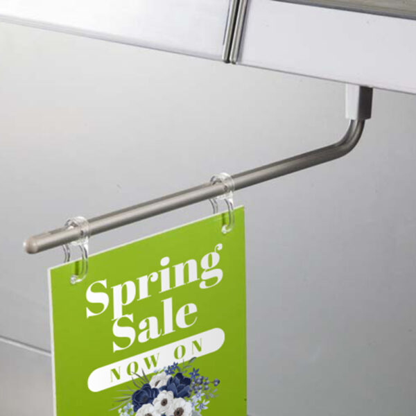 POS Magnetic banner arm shelf fitted holdng a promotional swing sign
